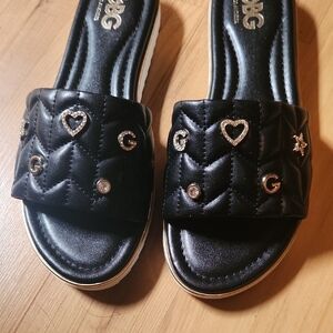 Black Quilted Slide Sandals